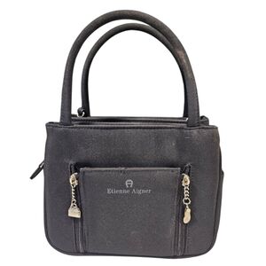 Etienne Aigner Black Nylon Structured Handbag with Dual Front Zippers – Classic